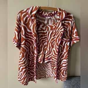 Joyspun Orange and White Zebra Print Pajama Set, button up & shorts with pockets